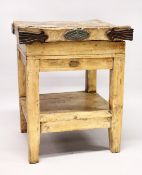 A RARE VICTORIAN BUTCHERS CHOPPING BLOCK by Herbert & Sons Ltd, West Smithfield, London. 2ft square,