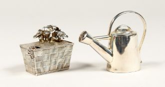 A THISTLE AND BEE SILVER BOX AND WATERING CAN