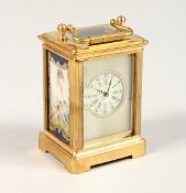 A SMALL BLUE SERVES DESIGN CARRIAGE CLOCK 2.5ins high