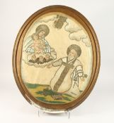 A LARGE FRAMED AND GLAZED NEEDLEWORK PICTURE 28ins x 26ins