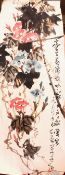 A CHINESE PAINTING ON PAPER OF FLOWERS, the painting depicting floral spray, with calligraphy, 67cm