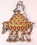 A TURKISH METAL INLAID BRIDES NECKLACE, with gilded decoration around inlaid semi precious stones,