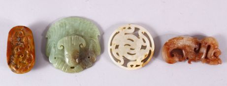 FOUR VARIOUS JADE AND HARDSTONE PIECES.