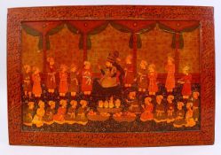 AN EARLY 20TH CENTURY INDIAN KASHMIRI LACQUER CALLIGRAPHIC PANEL, the panel with a band of