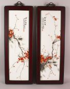 A PAIR OF CHINESE FAMILLE ROSE PORCELAIN FLORAL PANELS, each decorated with cicada upon branches