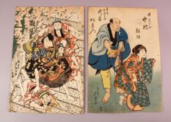 TWO JAPANESE EDO PERIOD WOODBLOCK PRINTS BY ASHIYUKI ( 1814 - 1833 ), each depicting kabuki actors,