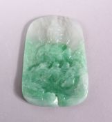 A GREEN JADITE FIGURE OF A GOD, 7cm x 5cm.