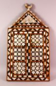AN 18TH CENTURY OTTOMAN WOOD & INLAID PEARL & EBONY MIRROR, the frame with twin opening doors with
