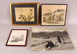 A LOT OF FOUR 19TH / 20TH CENTURY CHINESE PAINTINGS, including a picture of tibet.