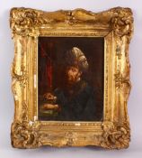 A FINE POSSIBLY ITALIAN SCHOOL OIL PAINTING OF A TURKISH OTTOMAN GENTLEMAN, posed at a desk with a