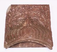 A LARGE AND VERY HEAVY 17TH CENTURY MIRHAB INDIAN MUGHAL CARVED SANDSTONE PANEL, depicting and