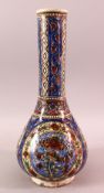 A PERSIAN QAJAR LONG NECK POTTERY VASE, with decoration of panel floral motif, 36cm