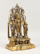 A GOOD BRASS TRIPLE GOD FIGURE, 11ins high.