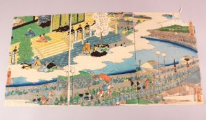 THREE EDO PERIOD JAPANESE WOODBLOCK PRINT BY HIROSHIGE I UTAGAWA 1797 - 1958, depicting lord