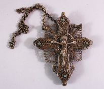 A RARE 17TH/18TH CENTURY OTTOMAN BALKANS SILVER CRUCIFIX, possibly Greek, with pierced and applied