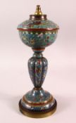 A GOOD 19TH CENTURY JAPANESE CLOISONNE LAMP BASE of baluster form, decorated with phoenix and