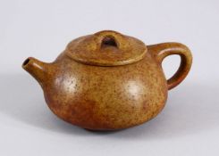 AN UNUSUAL CHINESE YIXING TEAPOT, with marks to inner lid and impressed seal mark to base, 16cm at