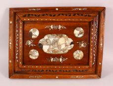 A CHINESE CARVED HARDWOOD INLAID TRAY/PANEL, inlaid with mother of pearl, floral decoration, 49cm