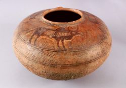 A LARGE EARLY INDUS VALLEY CIVILIZATION TERRACOTTA POT, with shoulder decoration of oxen or like