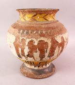 AN EARLY EGYPTIAN OR EASTEN POLYCHROME DECORATED POTTERY VASE, with traces of figural decoration,