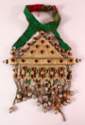 A TURKISH METAL INLAID BRIDES NECKLACE, with gilded decoration around inlaid semi precious stones,