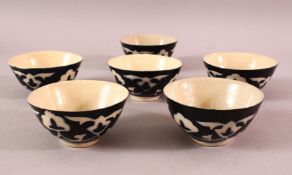 SIX SMALL RUSSIAN POTTERY TEA BOWLS for the Persian market, 8.5cm diameter.