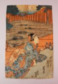 A JAPANESE EDO PERIOD WOODBLOCK PRINT BY HOKUEI ( 1818 - 1943 ), depicting kabuki actor Iwai Seju,
