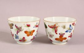 A PAIR OF CHINESE FAMILLE ROSE PORCELAIN BUTTERFLY TEA BOWLS, each with butterfly decoration, the