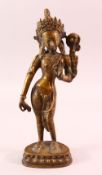 A 19TH / 20TH CENTURY NEPALESE BRONZE FIGURE OF PADMAPANI, stood in a meditating pose upon lotus,