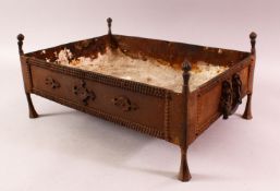 A GOOD SAFAVID STEEL MANKLE / FIRE BOX, with twin handles, 39cm x 28cm