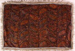 A 19TH CENTURY KASHMIR SHAWL FRAGMENT, with tassel, 107cm x 64cm