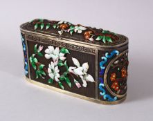 A CHINESE SILVER & ENAMEL LIDDED BOX, with enamel decoration of native flora, base marked silver,