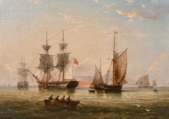 Henry Redmore (1820-1887) British, A pair of oil on canvas marine scenes of shipping at dusk and