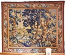 A 19TH CENTURY ANTIQUE AUBUSSON TAPESTRY, signed AUB, bird standing in the foreground amidst