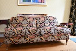 A LARGE NEEDLEWORK SETTLE, 6ft long.