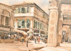 Attributed to Joon Wong Leng (b.1978) Chinese School, An Eastern street scene, watercolour,