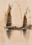 Law Wai Hin (20th Century) Chinese School, A scene of traditional junks on a waterway,