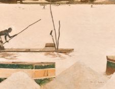 North African School, Circa 2002, 'Sal Rosa', A scene of figures in boats on a river, oil on canvas,