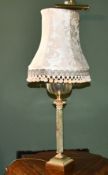 A GOOD ONYX CORINTHIAN COLUMN OIL LAMP, converted to electricity, with shade.
