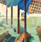 Christian Halna de Fretay (b. 1945) French, A view of figures through trees, oil on canvas,