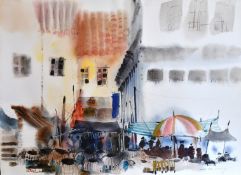 Law Wai Hin (20th Century) Chinese School, Figures at a busy street market, watercolour, signed
