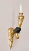 A PAIR OF ITALIAN GILDED LIGHTS with hands holding a cornucopia.