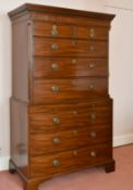 A GEORGE III MAHOGANY TALLBOY with dentil cornice, the top with two short and three long drawers,