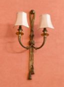A PAIR OF TWO-LIGHT WALL SCONCES.