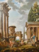20th century, A scene of figures amongst classical ruins, oil on canvas, indistinctly signed, 31.