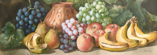 Arthur Dudley (1864-1915) A still life of mixed fruit and trailing vines, watercolour, signed, 10.5