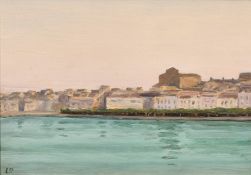 20th century, A Mediterranean port scene, oil on panel, signed with initials 'L.S.', inscribed