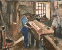 Evelyne Oughtred Buchanan (1883-1978) 'The Carpenters Shop, Isle Of Man', watercolour, signed, 13.5