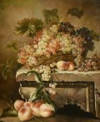 20th century, A still life of fruit, grapes and trailing vines, oil on panel, signed 'W. Cooper',