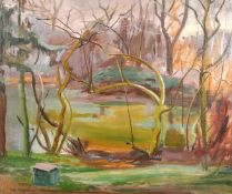 Phillys Bray (1911-1991) British, A view of a tree lined river, oil on canvas, signed with initials,